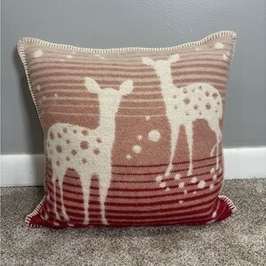 NWOT Barker Textiles Red & Ivory Cream Deer Wool Throw Pillow Christmas Winter